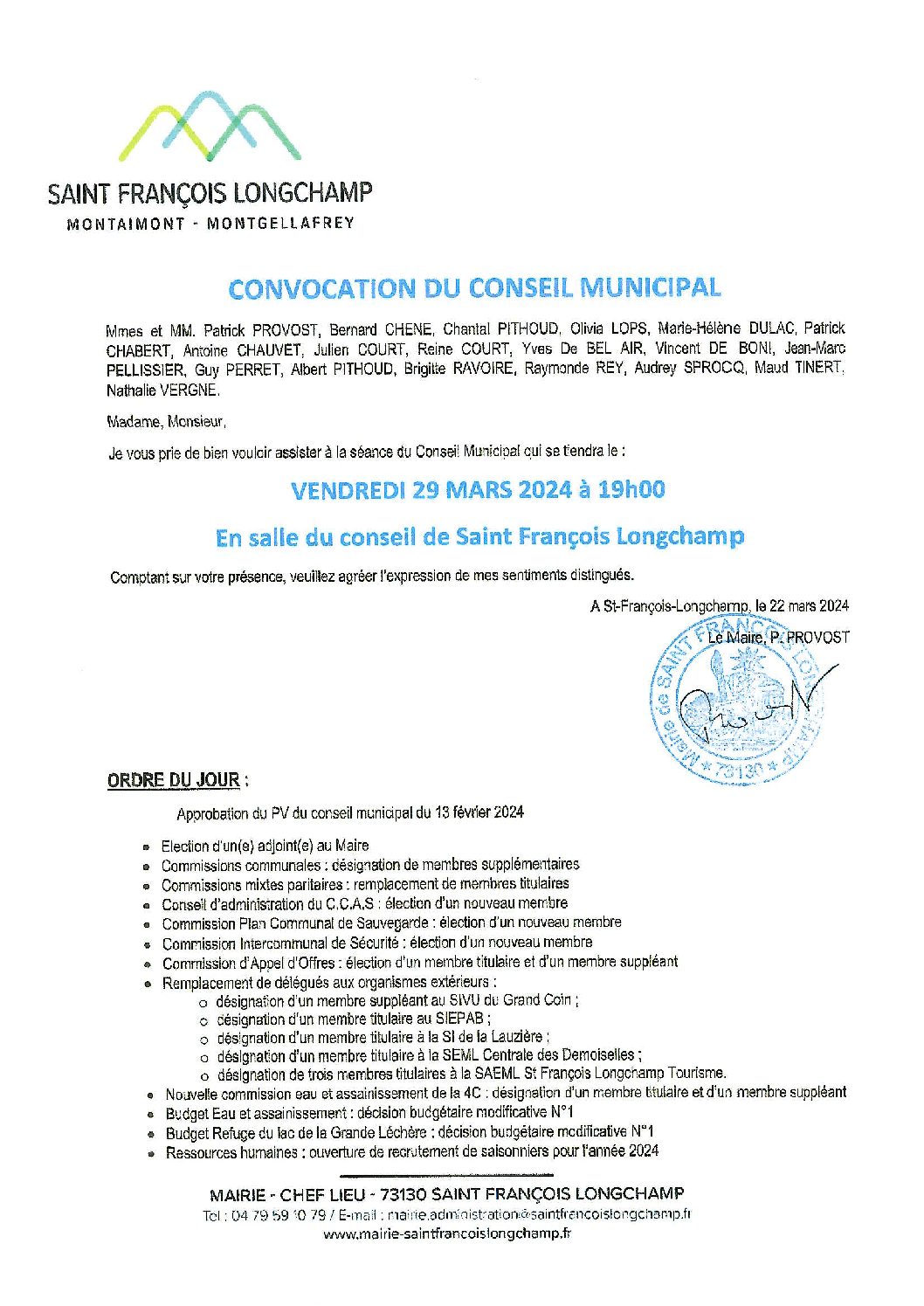 Conseil Municipal du 29 mars 2024